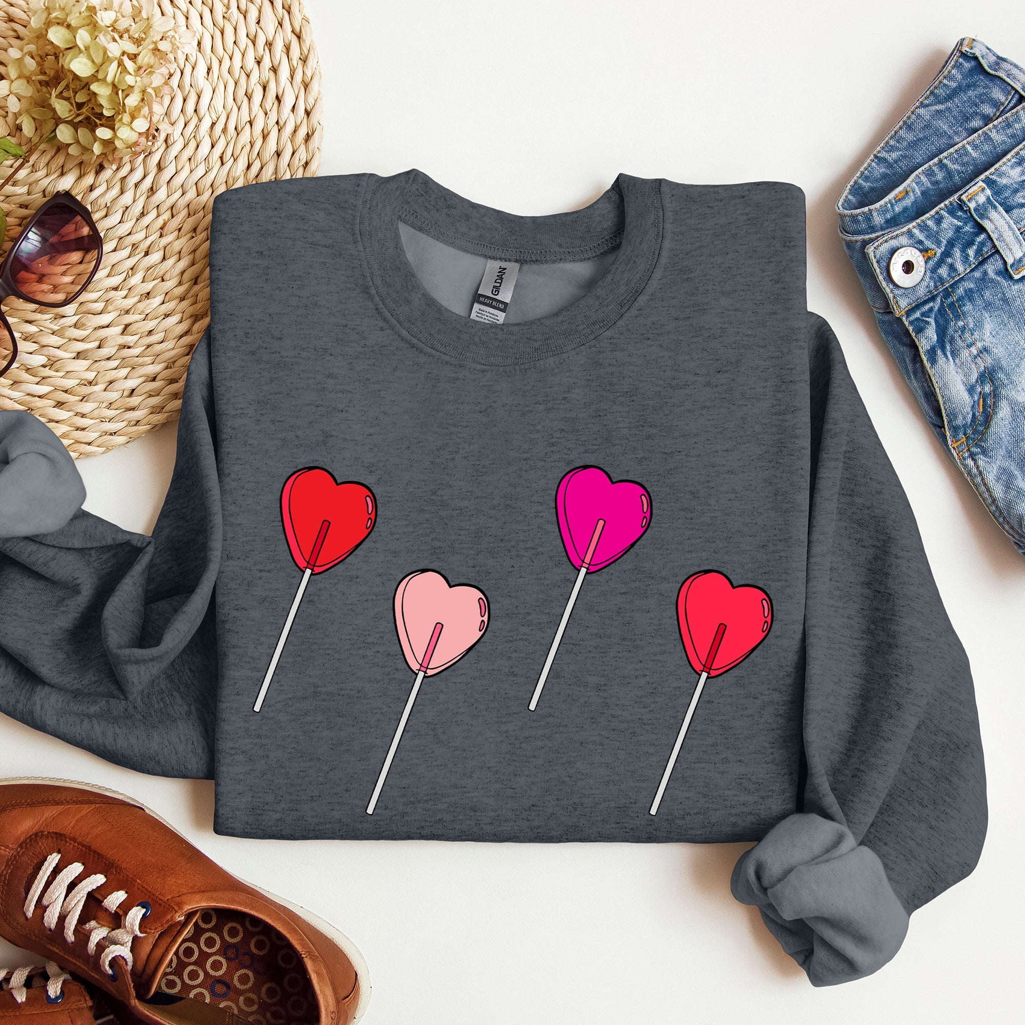 Valentine's Candy Lollipop Sweet Heart Graphic Print Celebrating Love Valentine's Day Edition Sweatshirt