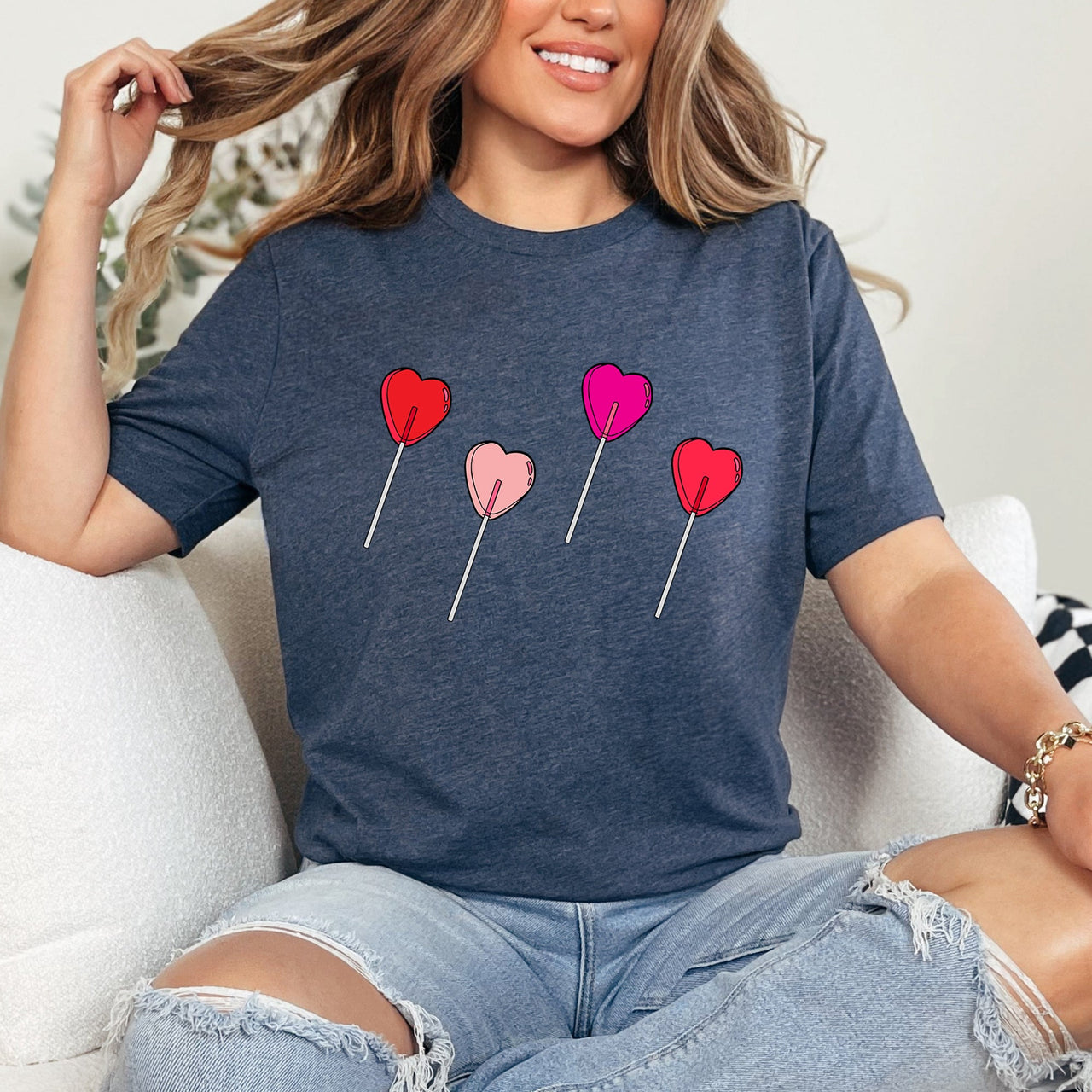 Valentine's Candy Lollipop Sweet Heart Cute Retro Style Illustration Graphic Tee