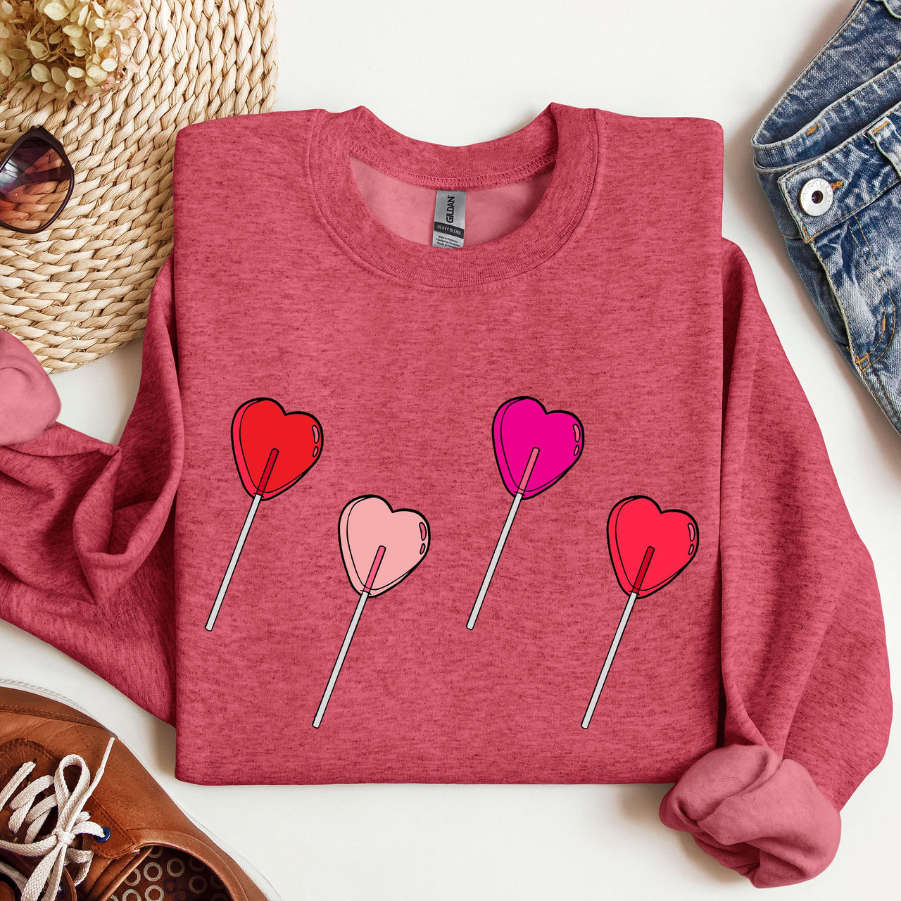 Valentine's Candy Lollipop Sweet Heart Graphic Print Celebrating Love Valentine's Day Edition Sweatshirt