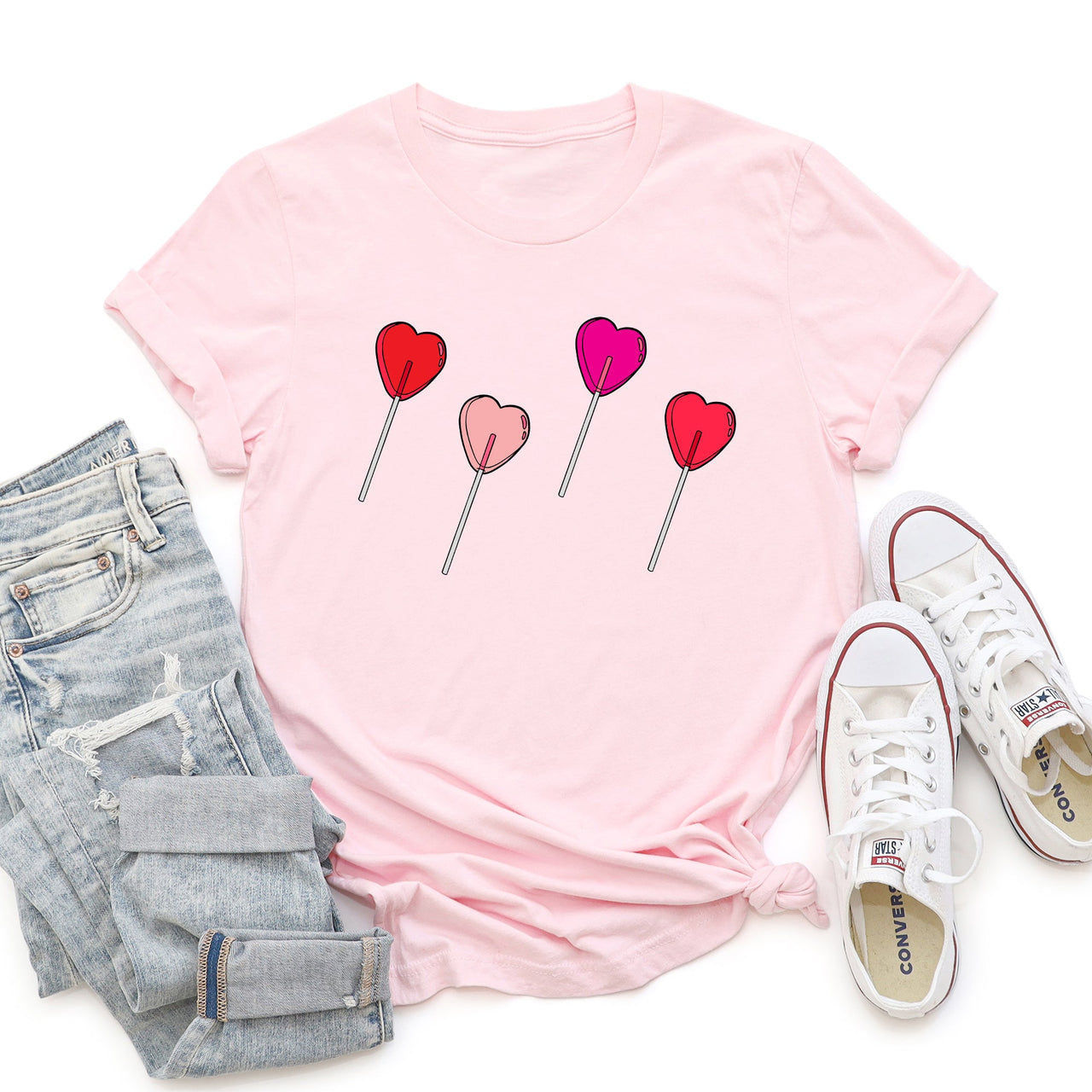 Valentine's Candy Lollipop Sweet Heart Cute Retro Style Illustration Graphic Tee