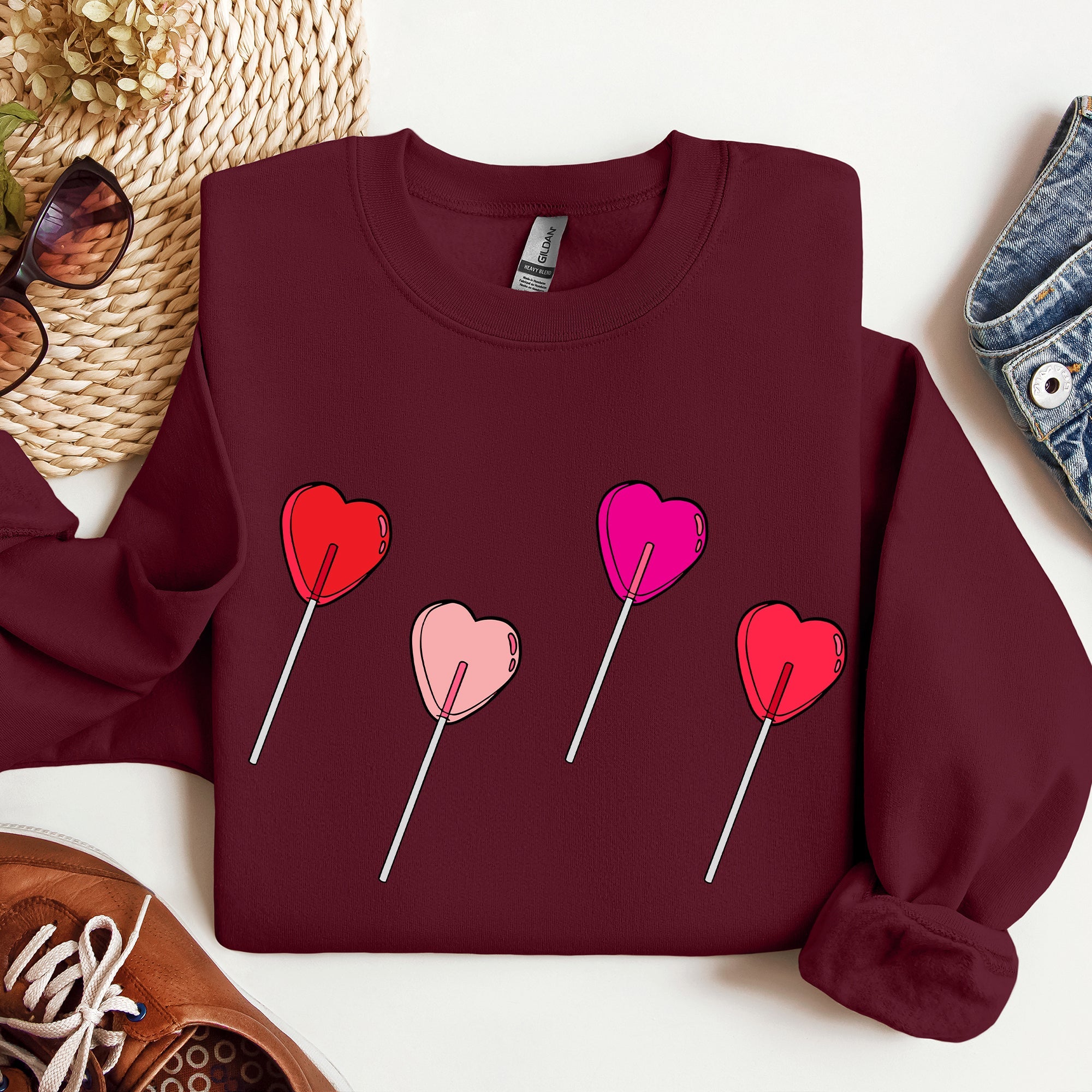 Valentine's Candy Lollipop Sweet Heart Graphic Print Celebrating Love Valentine's Day Edition Sweatshirt