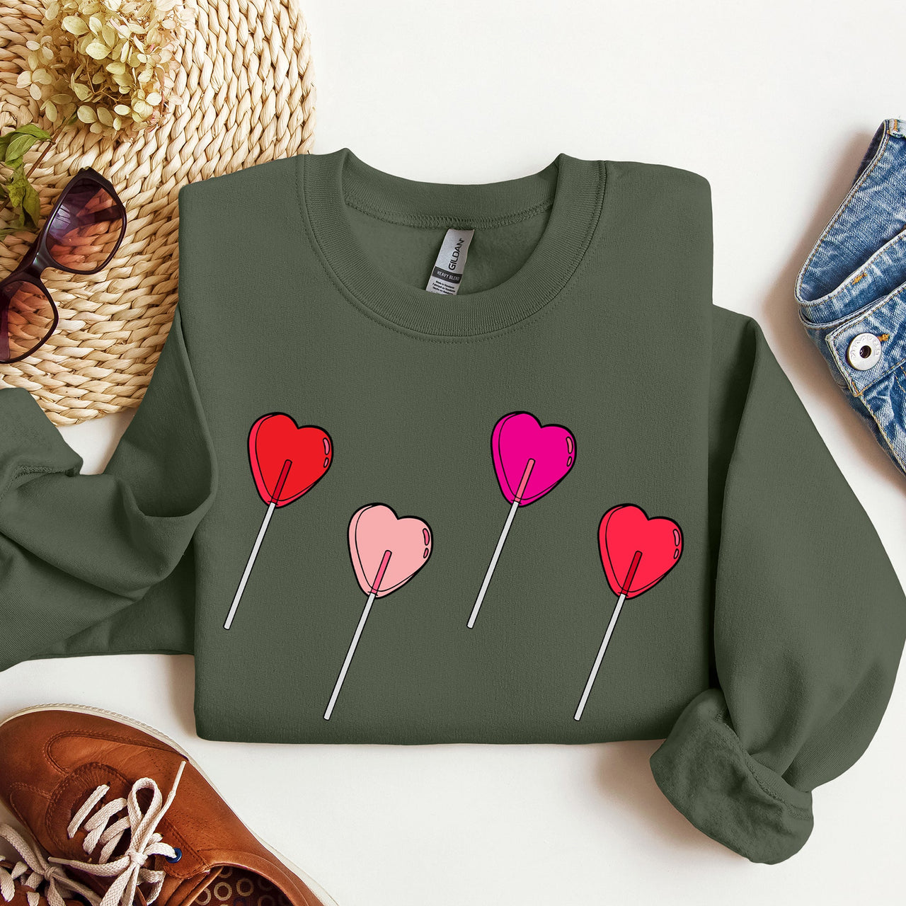 Valentine's Candy Lollipop Sweet Heart Graphic Print Celebrating Love Valentine's Day Edition Sweatshirt