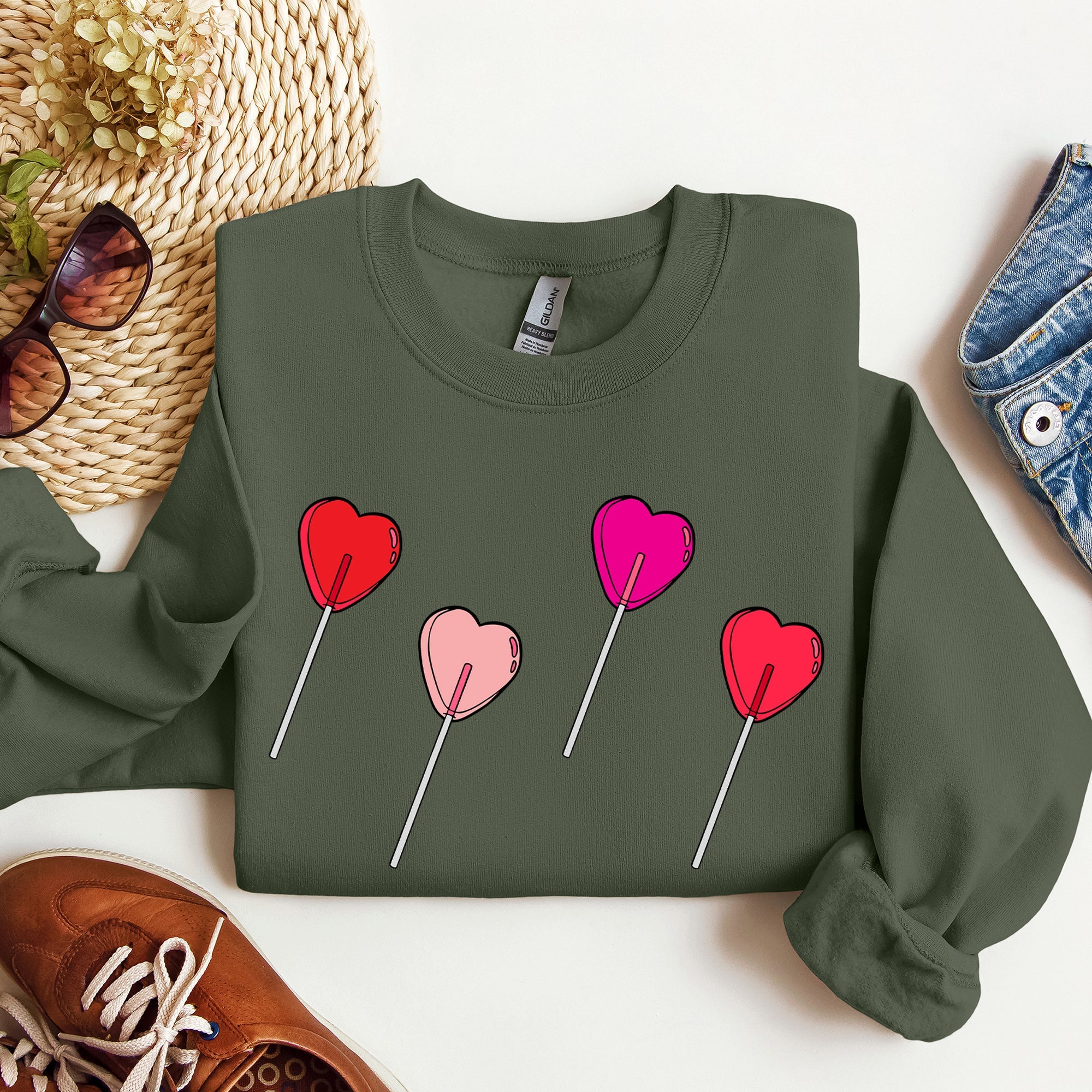 Valentine's Candy Lollipop Sweet Heart Graphic Print Celebrating Love Valentine's Day Edition Sweatshirt