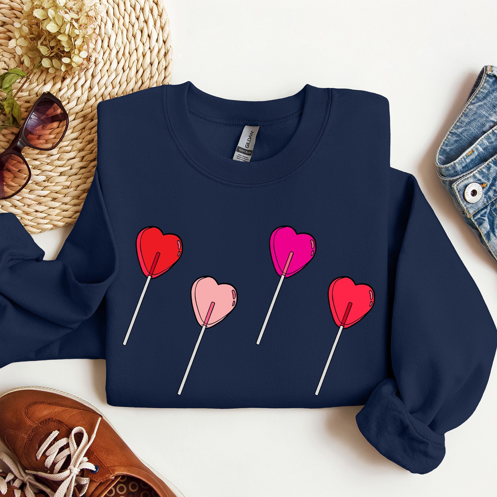 Valentine's Candy Lollipop Sweet Heart Graphic Print Celebrating Love Valentine's Day Edition Sweatshirt