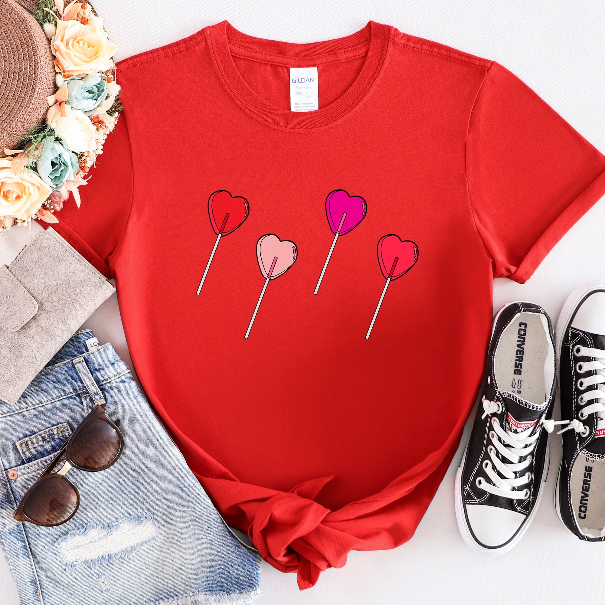 Valentine's Candy Lollipop Sweet Heart Cute Retro Style Illustration Graphic Tee