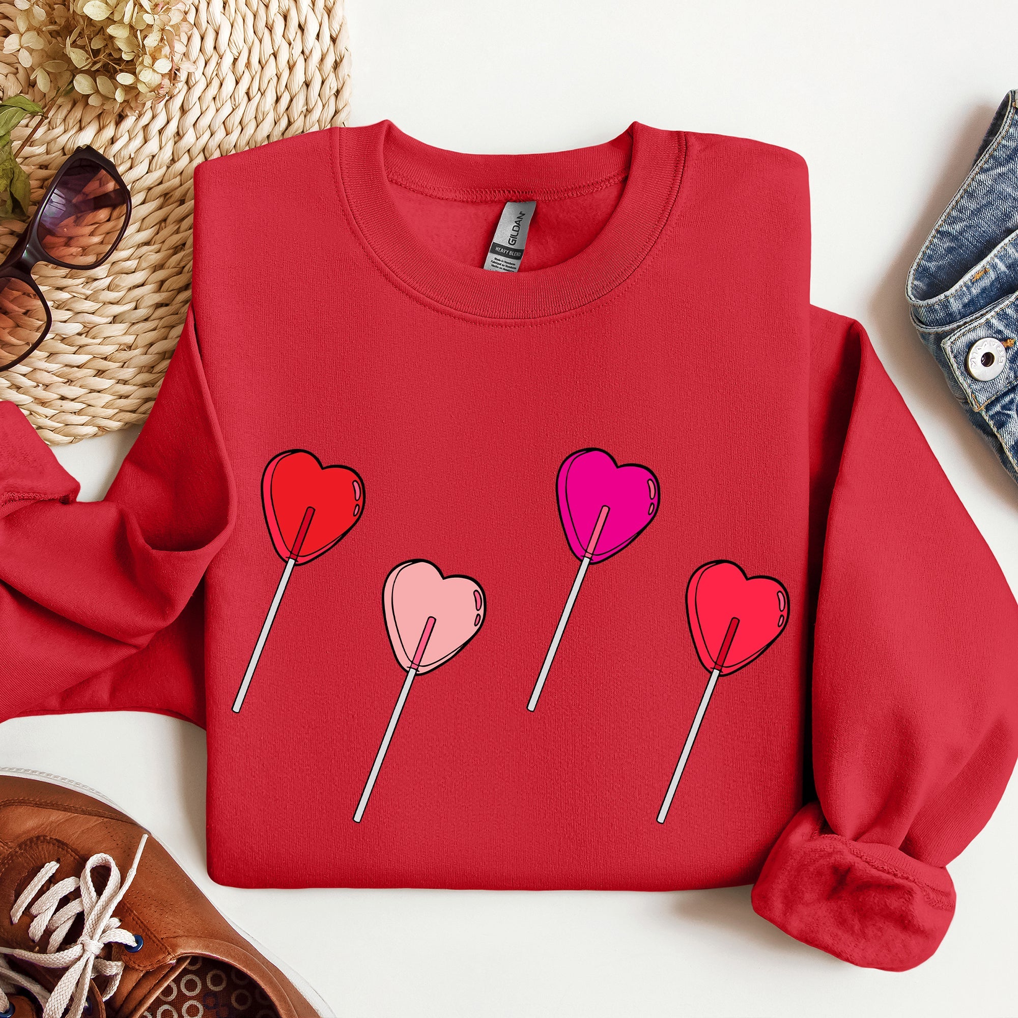 Valentine's Candy Lollipop Sweet Heart Graphic Print Celebrating Love Valentine's Day Edition Sweatshirt