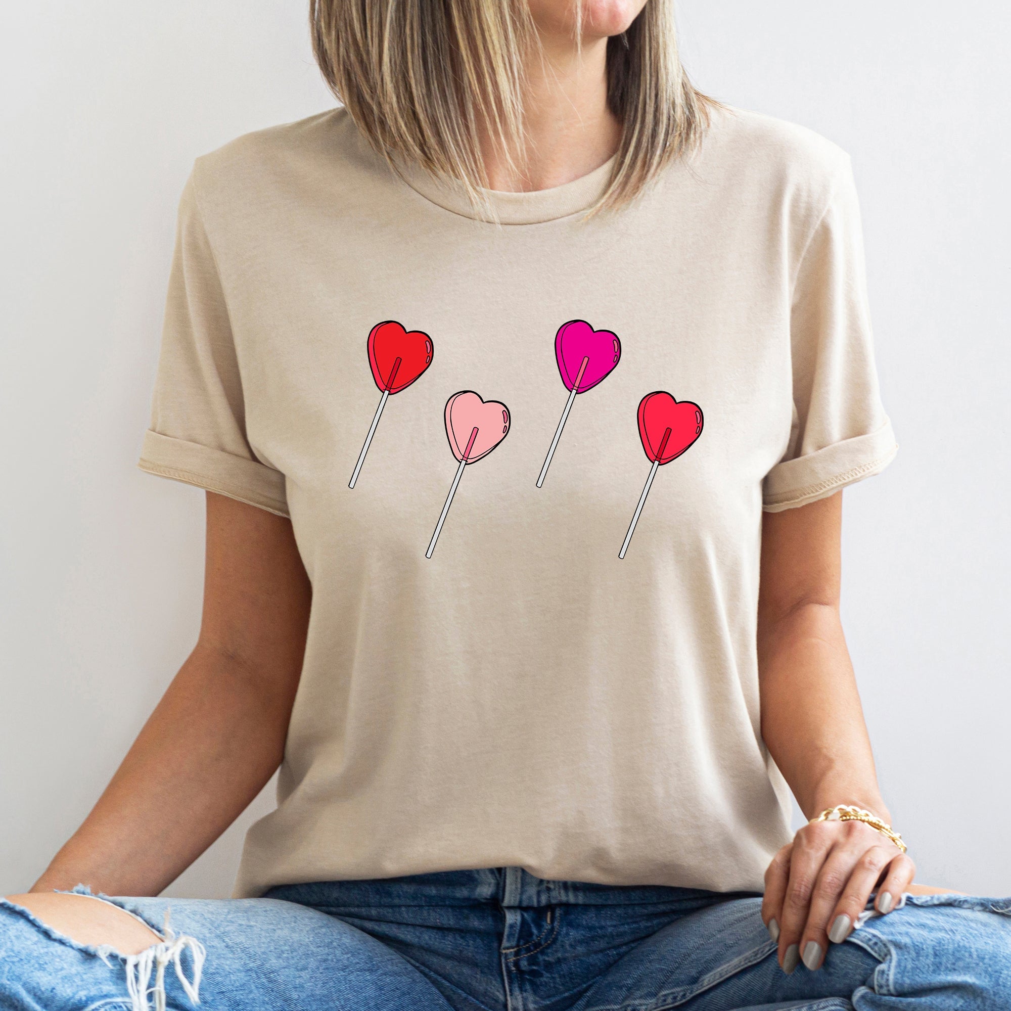 Valentine's Candy Lollipop Sweet Heart Cute Retro Style Illustration Graphic Tee