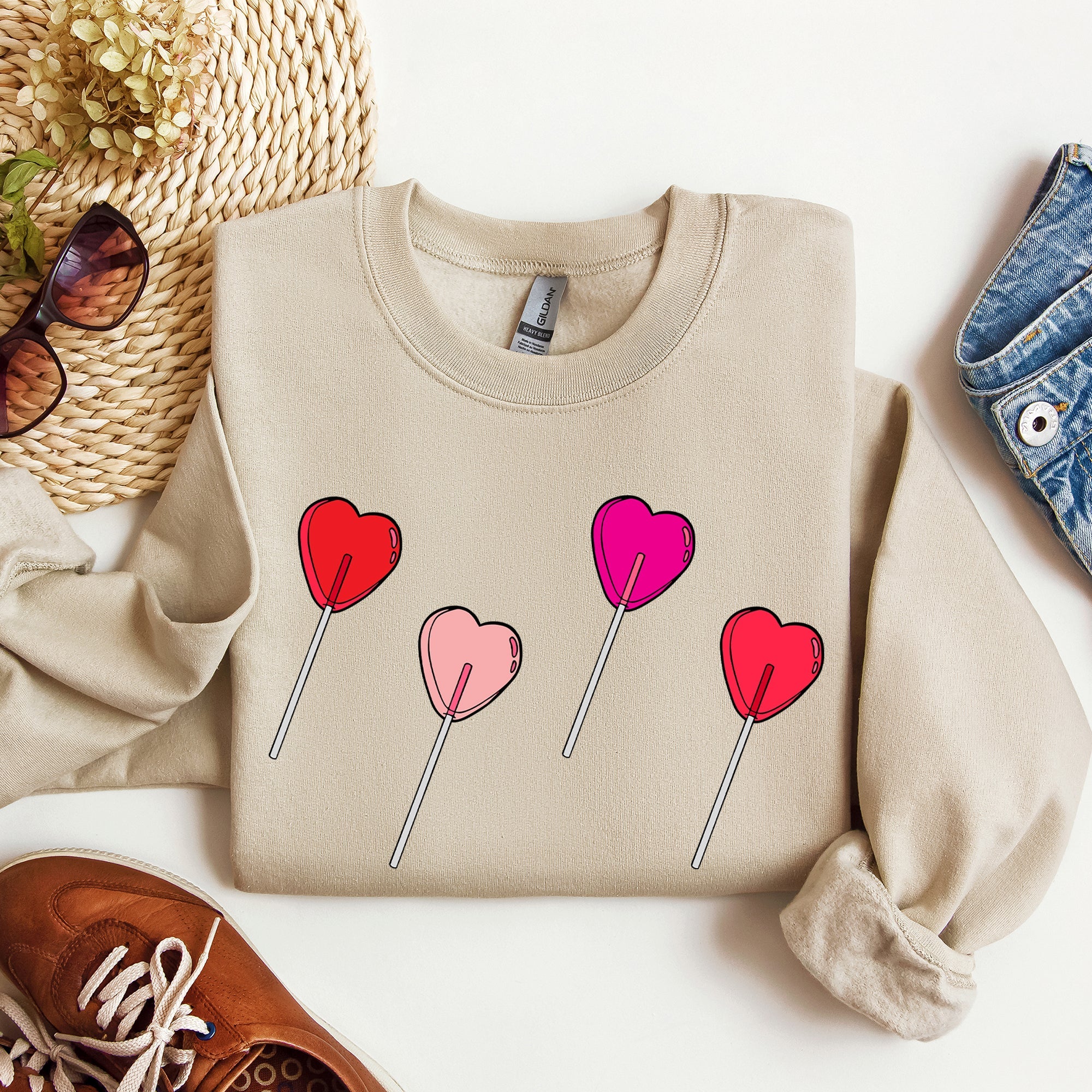 Valentine's Candy Lollipop Sweet Heart Graphic Print Celebrating Love Valentine's Day Edition Sweatshirt