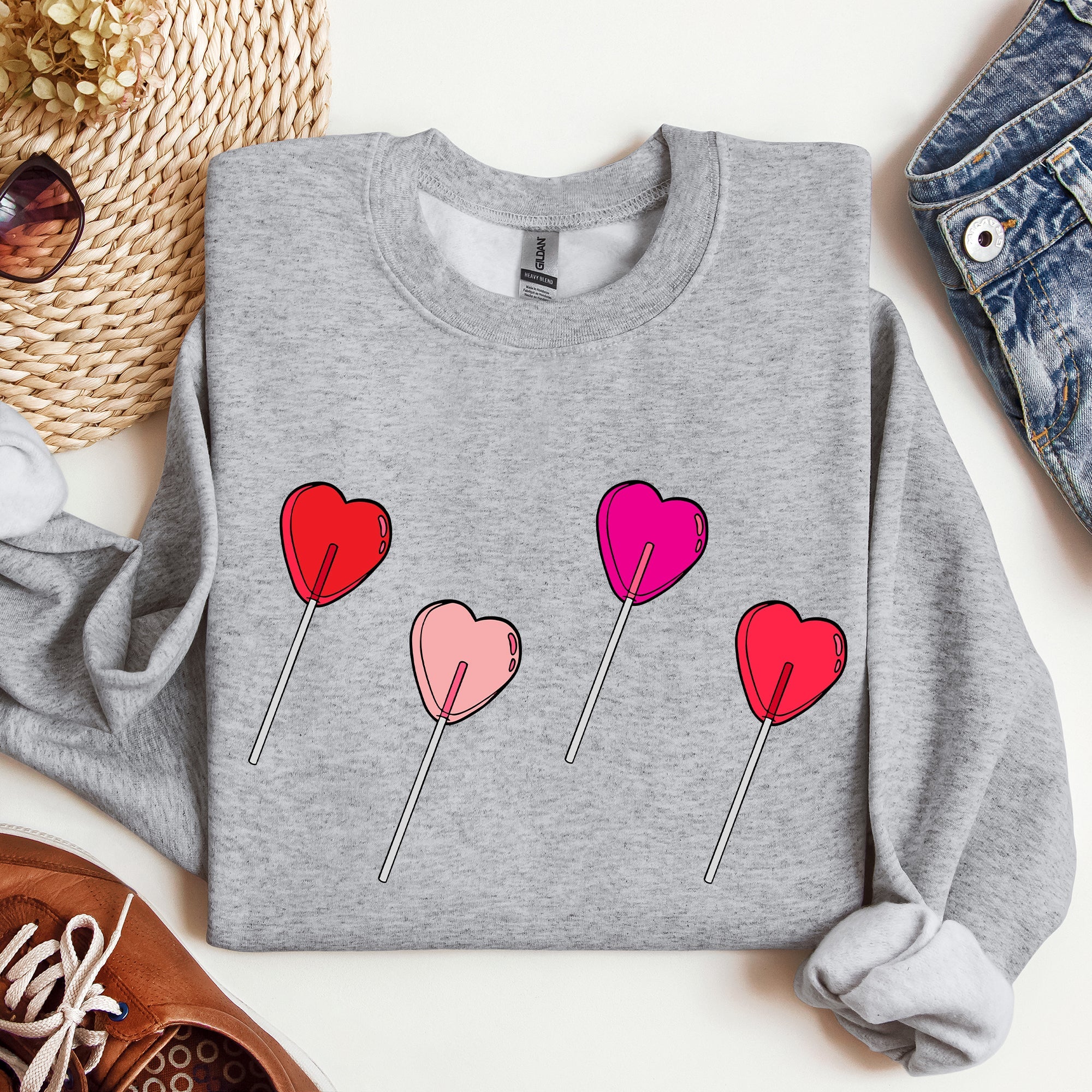 Valentine's Candy Lollipop Sweet Heart Graphic Print Celebrating Love Valentine's Day Edition Sweatshirt