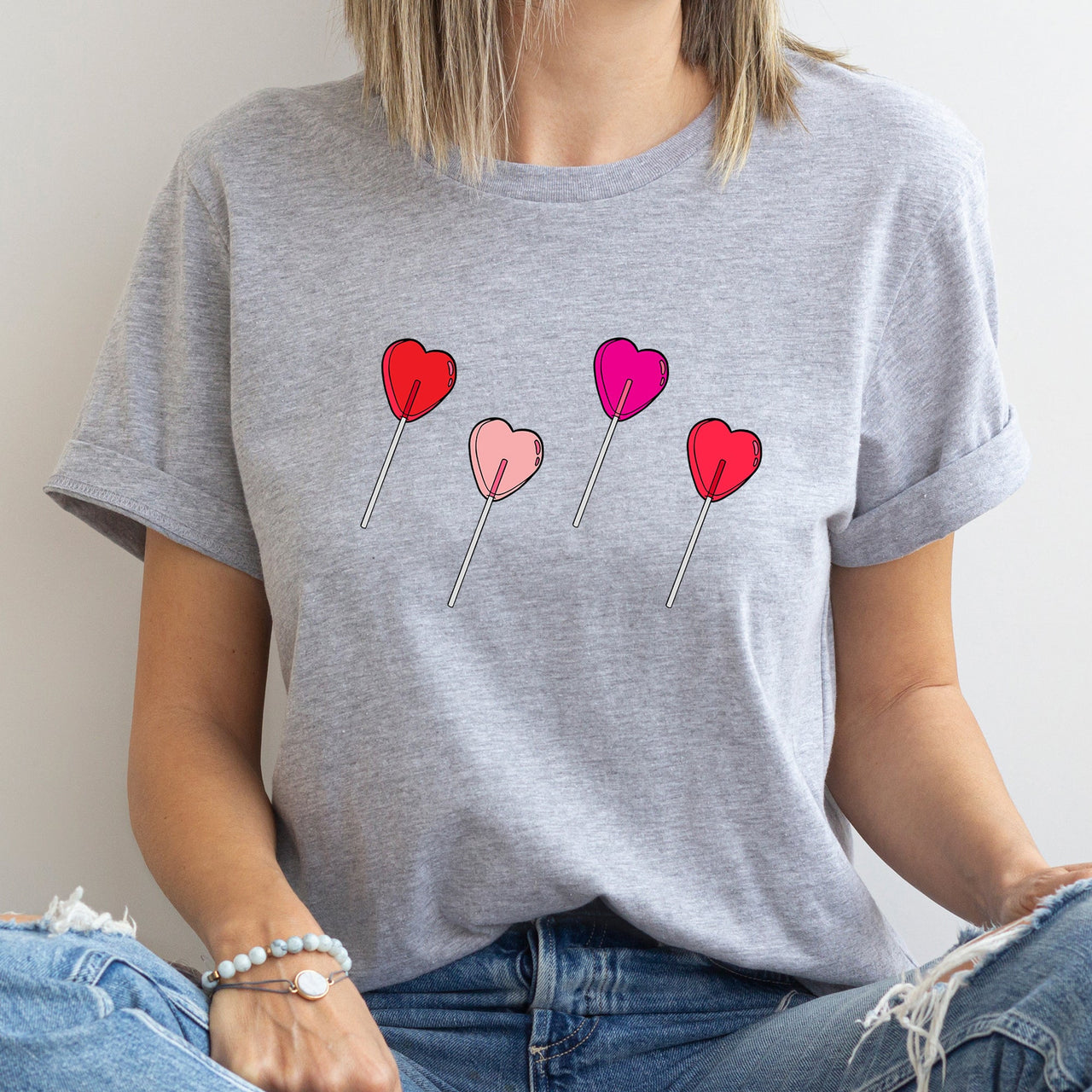 Valentine's Candy Lollipop Sweet Heart Cute Retro Style Illustration Graphic Tee