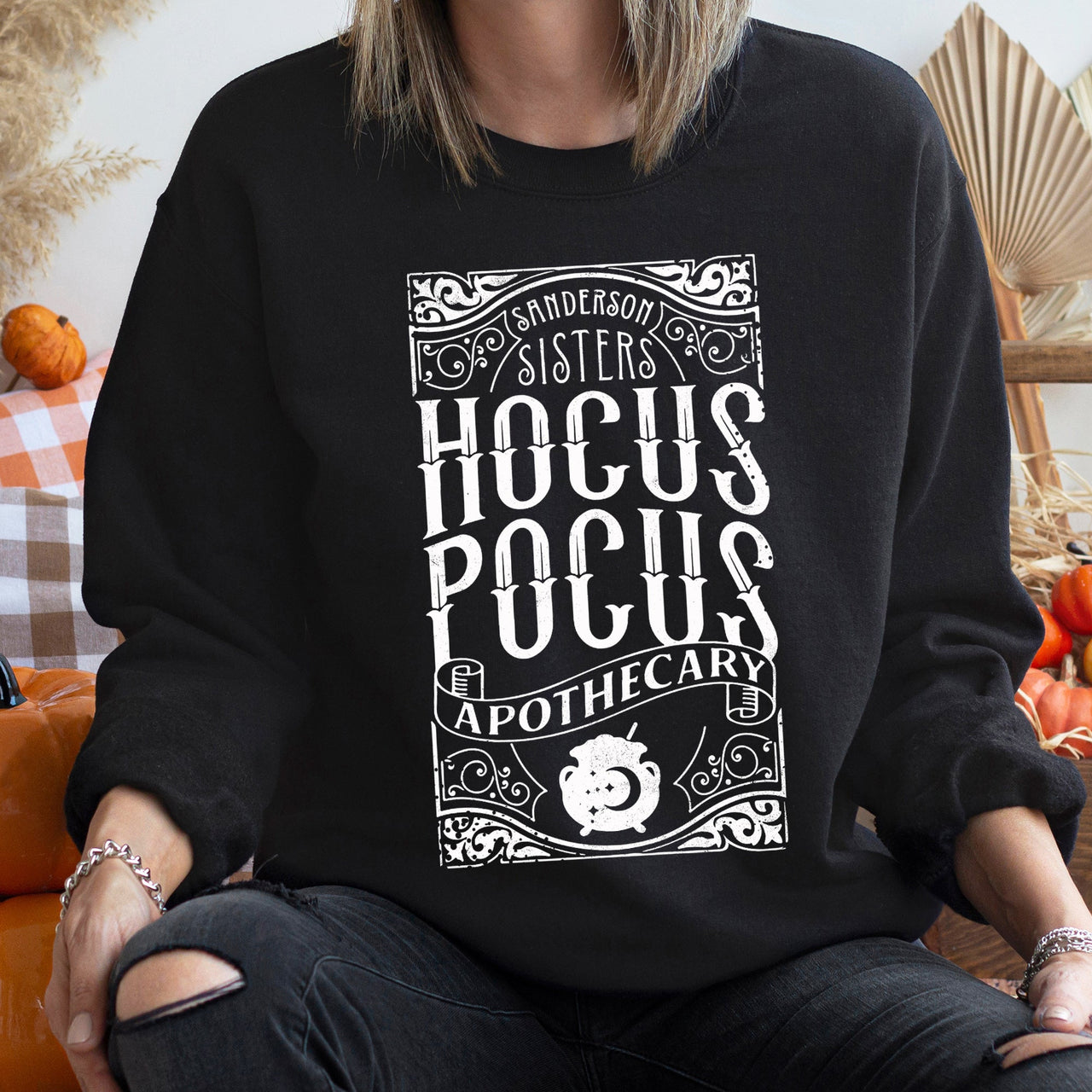 Hocus Pocus Apothecary Halloween Potion Diagram Witch Silhouette Enchanted Spells Sweatshirt