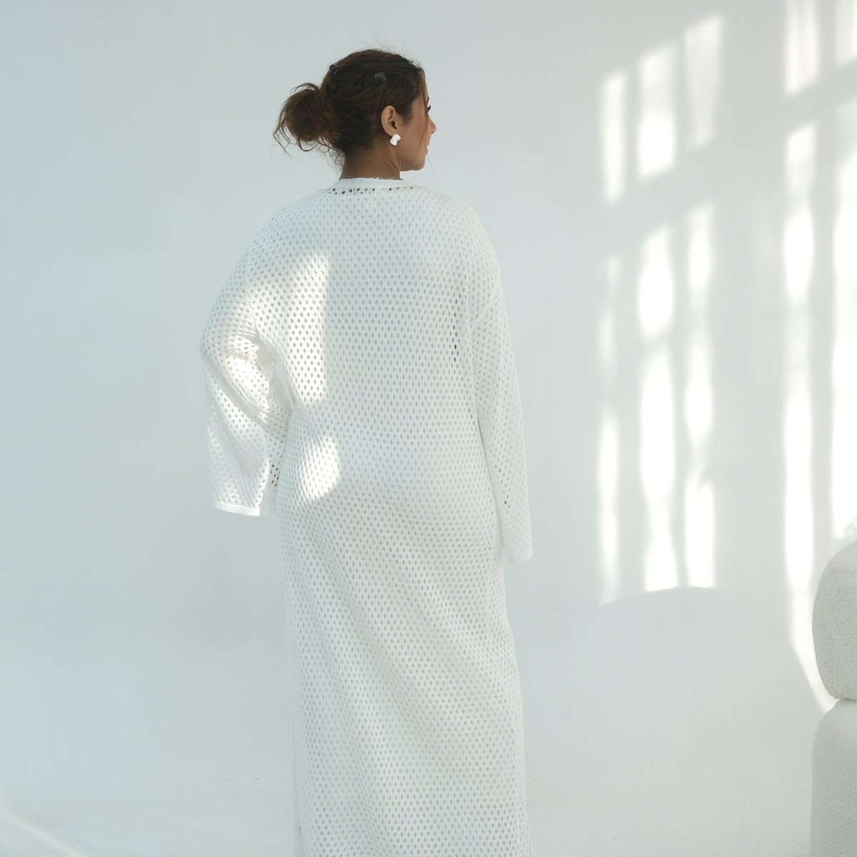 Hollow-Out Knit Open Abaya Cardigan with Waist Belt(MOA315)