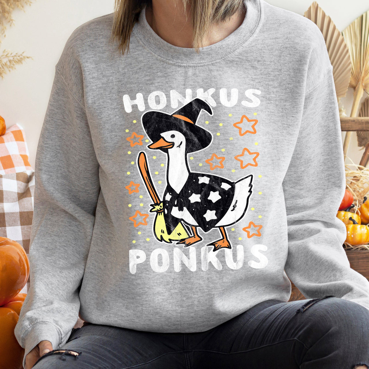 Honkus Ponkus Halloween Cozy Spooky Cute Neon Retro Modern Fun Graphic Sweatshirt