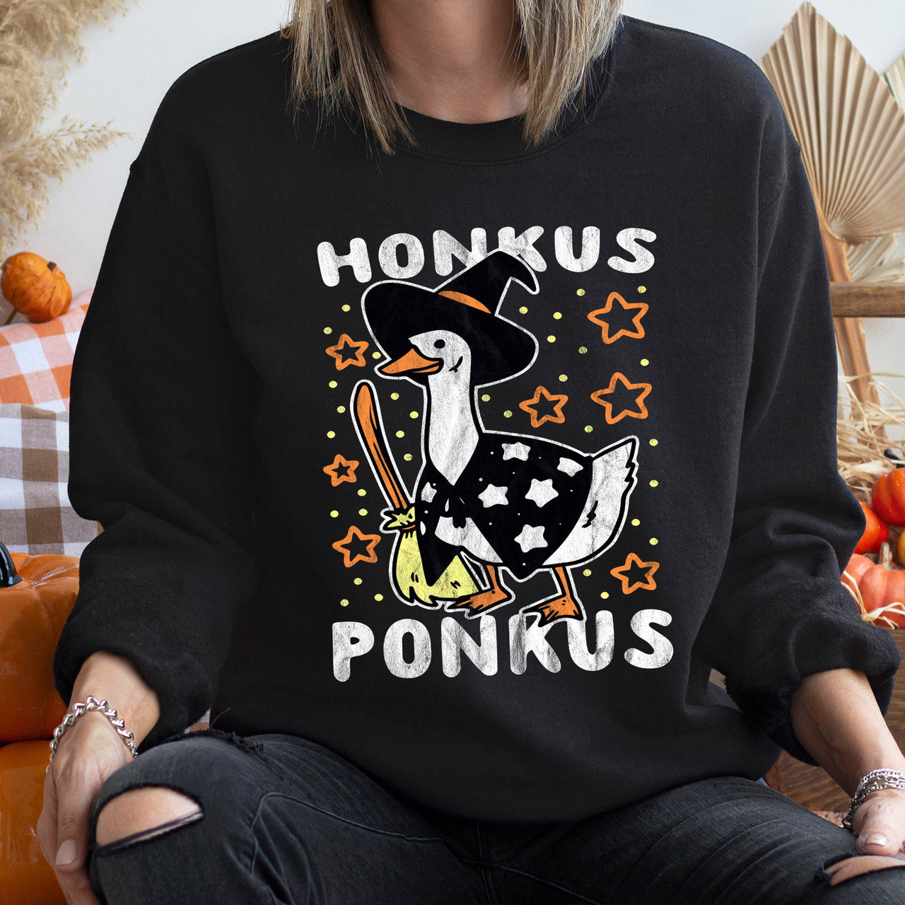 Honkus Ponkus Halloween Cozy Spooky Cute Neon Retro Modern Fun Graphic Sweatshirt