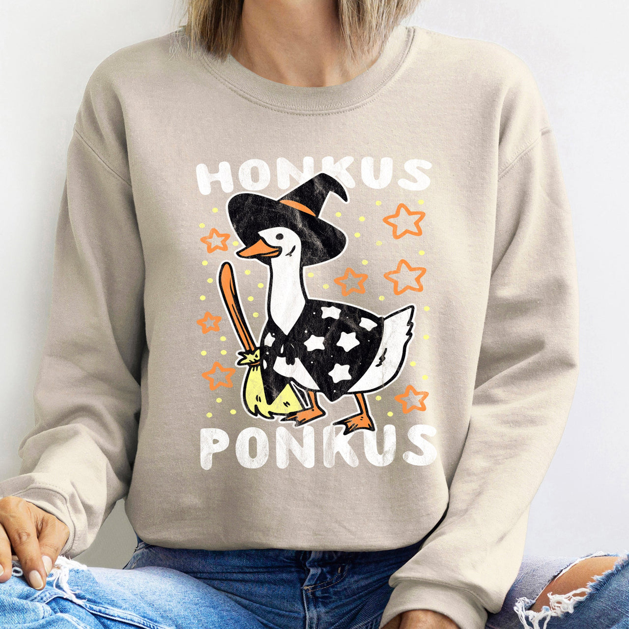 Honkus Ponkus Halloween Cozy Spooky Cute Neon Retro Modern Fun Graphic Sweatshirt