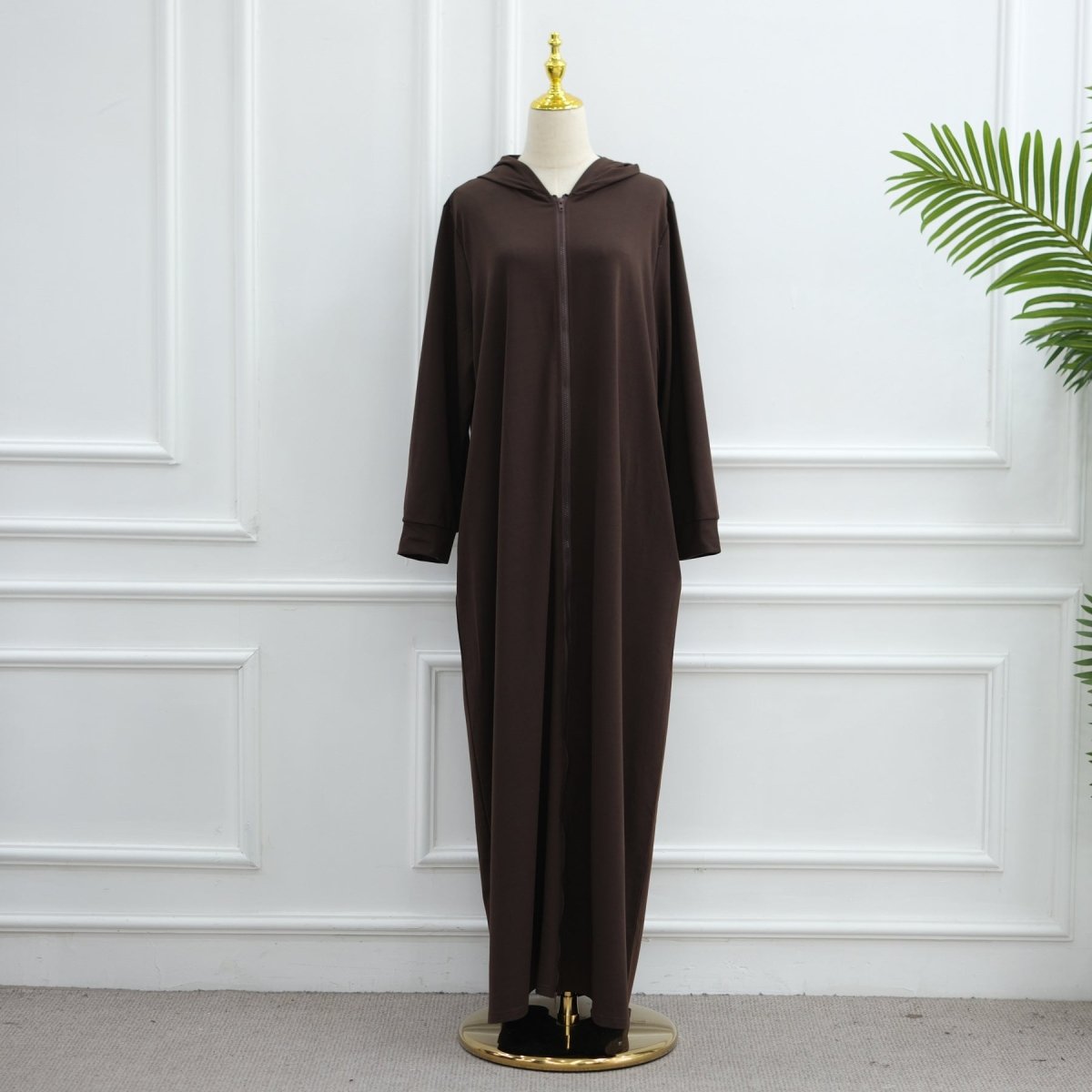 Hooded Zip-Front Abaya with Pockets (MA389)