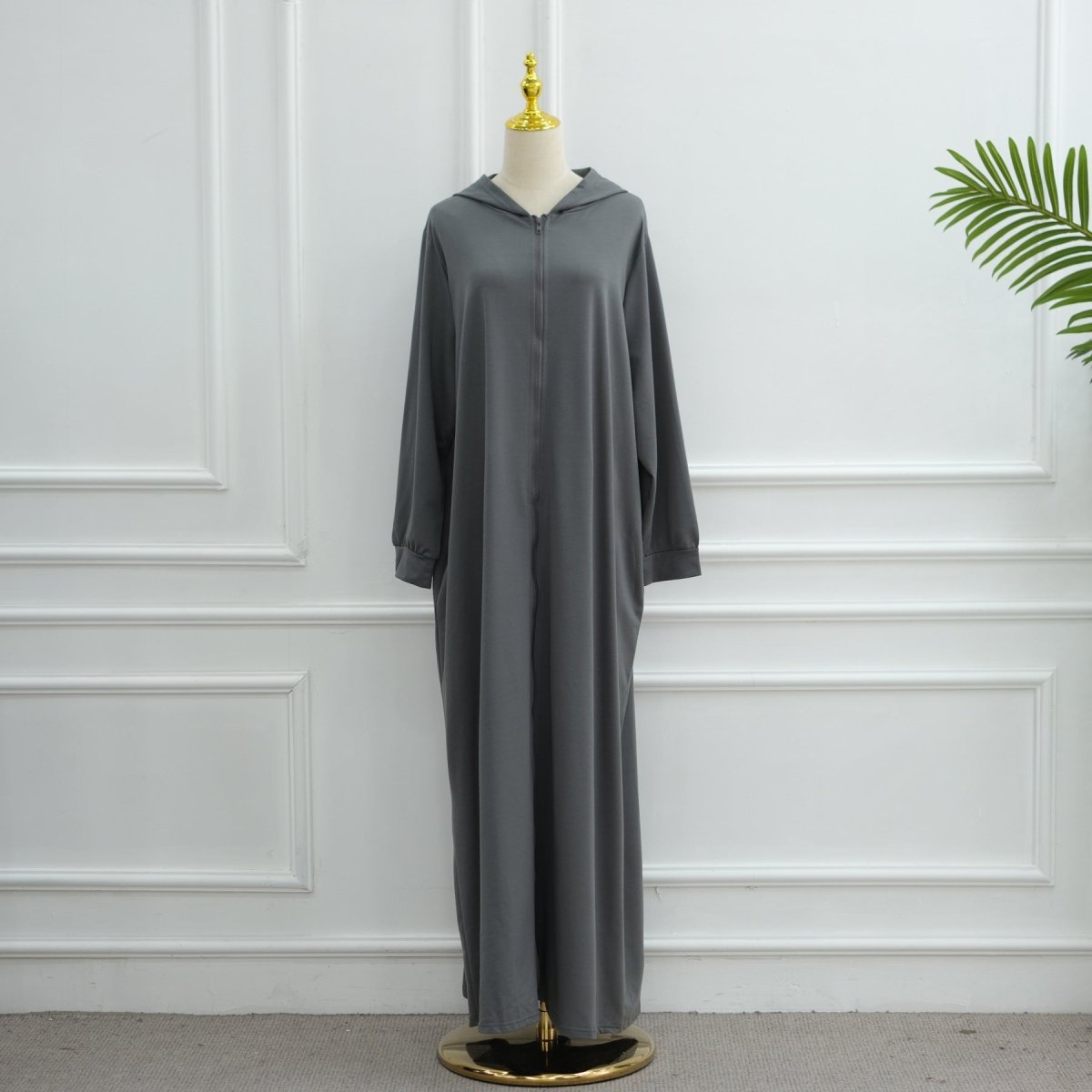 Hooded Zip-Front Abaya with Pockets (MA389)