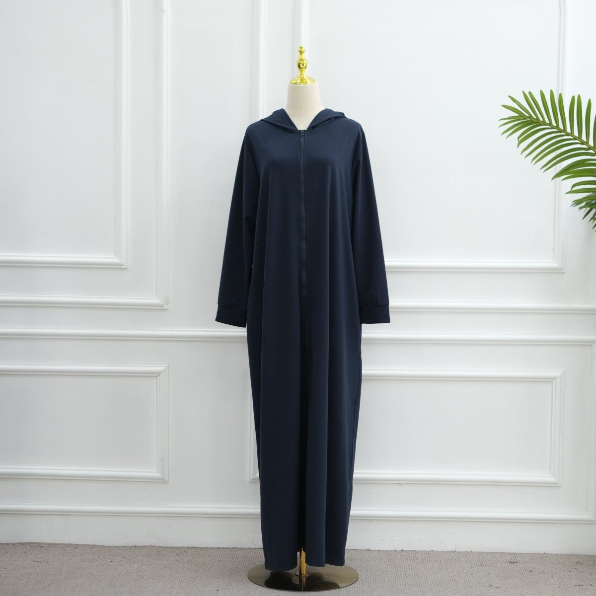 Hooded Zip-Front Abaya with Pockets (MA389)