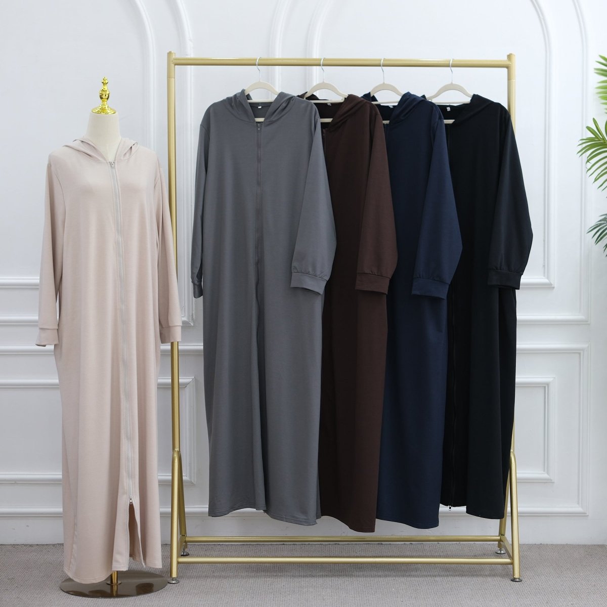 Hooded Zip-Front Abaya with Pockets (MA389)