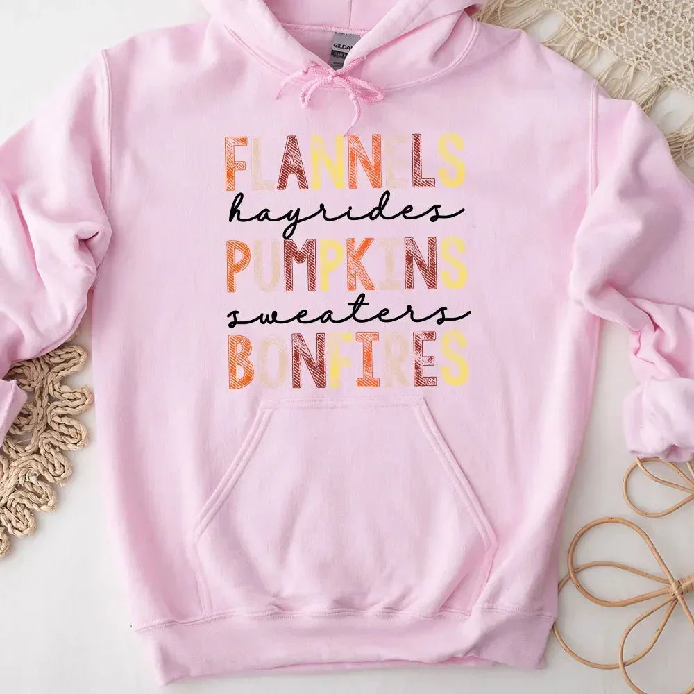 Flannels Hayrides Pumpkins Sweaters Bonfires Fall Hoodie