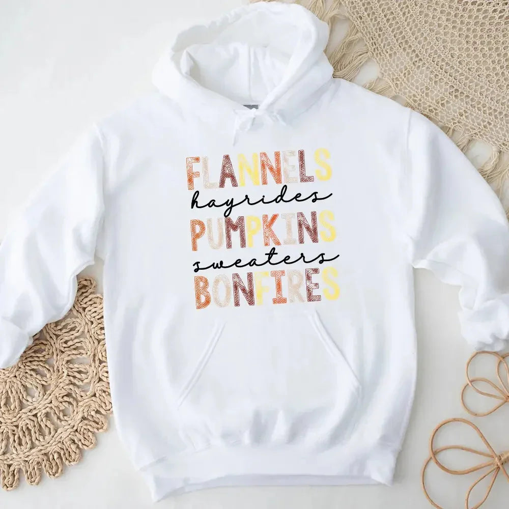 Flannels Hayrides Pumpkins Sweaters Bonfires Fall Hoodie