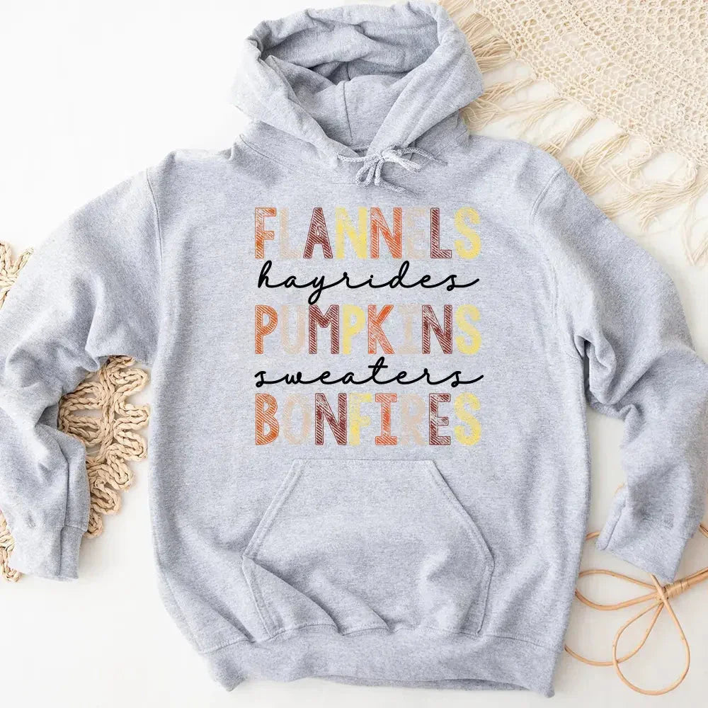 Flannels Hayrides Pumpkins Sweaters Bonfires Fall Hoodie