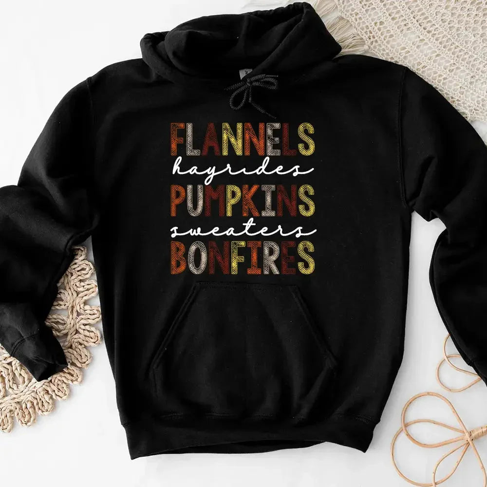Flannels Hayrides Pumpkins Sweaters Bonfires Fall Hoodie