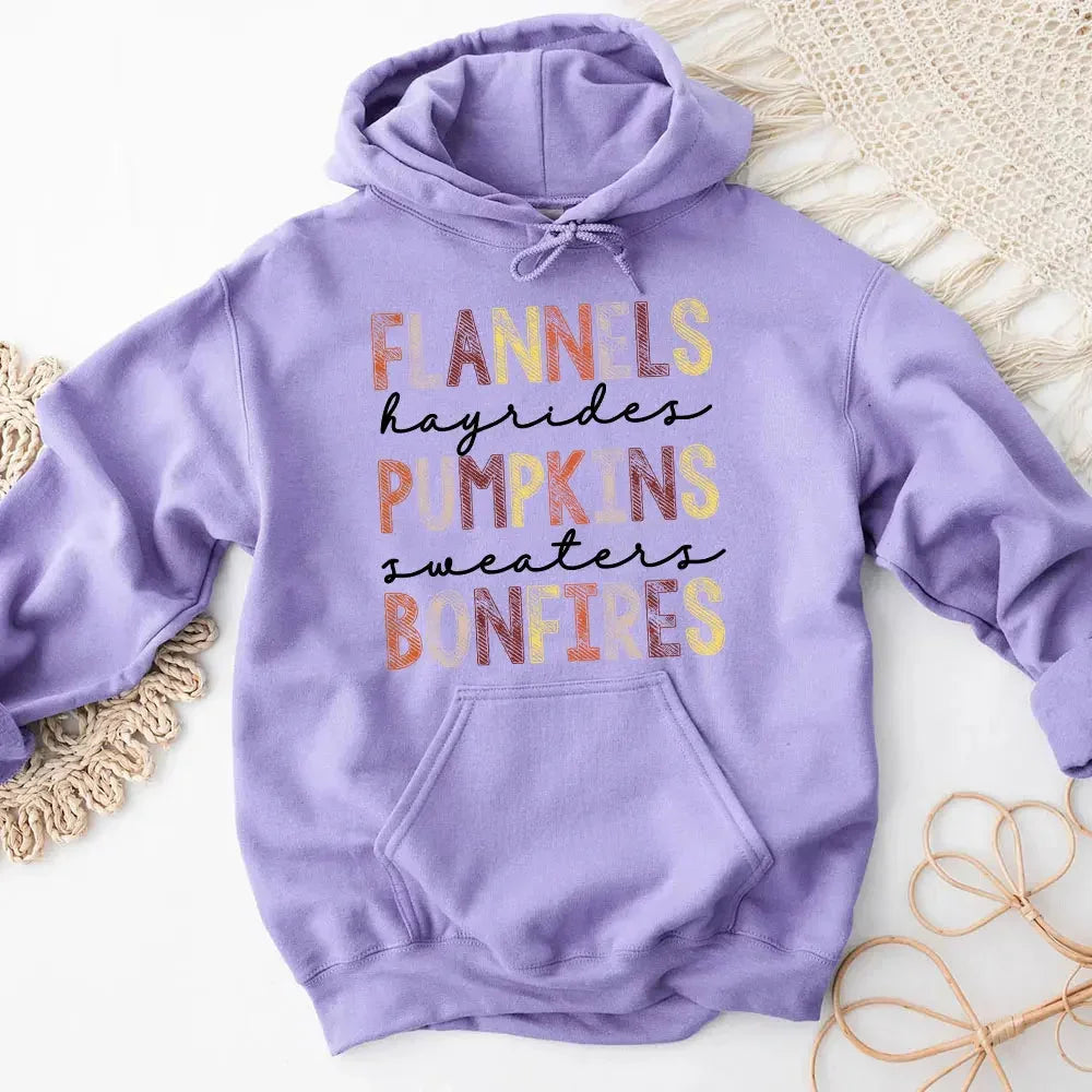 Flannels Hayrides Pumpkins Sweaters Bonfires Fall Hoodie