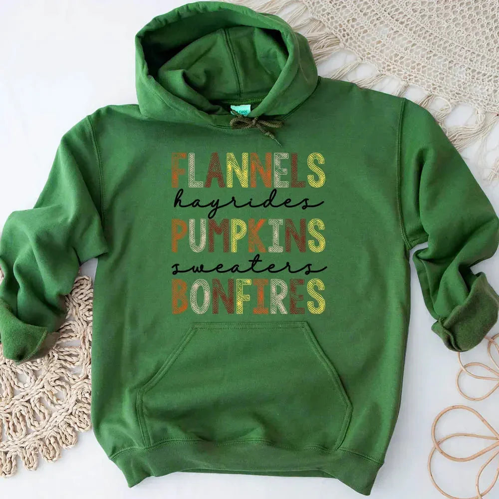 Flannels Hayrides Pumpkins Sweaters Bonfires Fall Hoodie