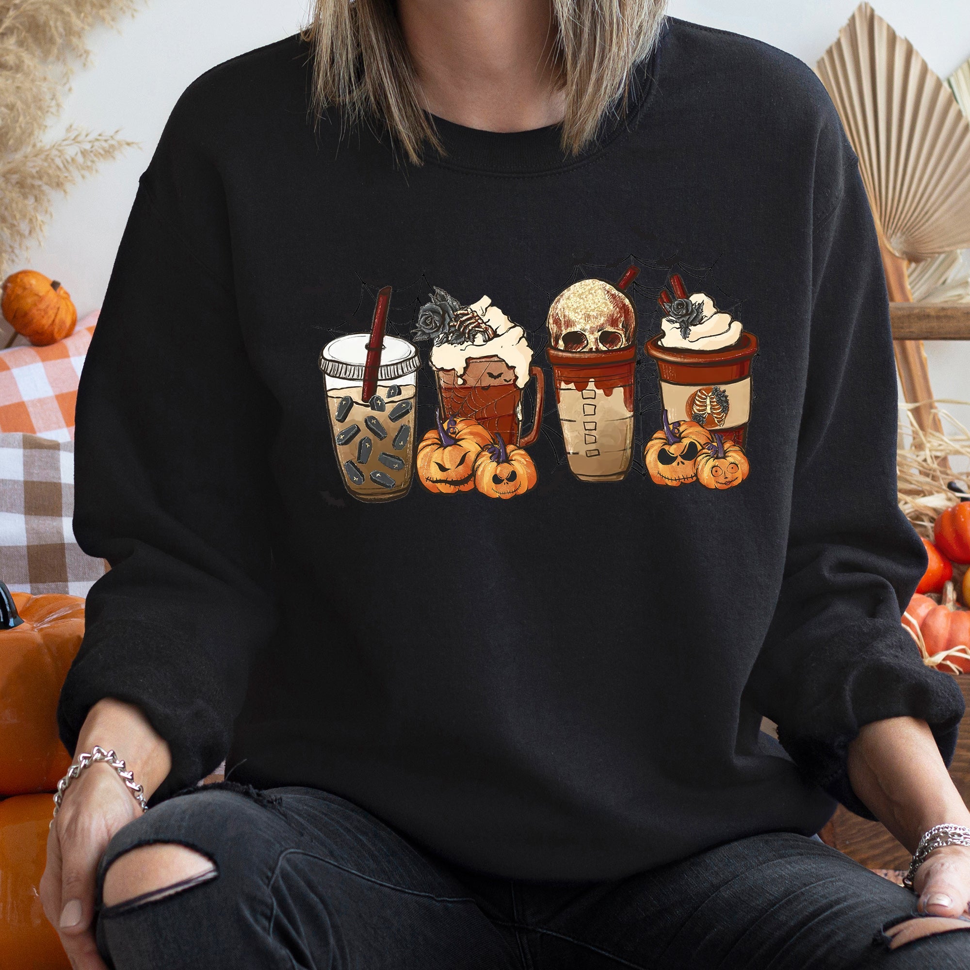 Horror Pumpkin Coffee Halloween Spooky Sips For Midnight Readings Graphic Sweatshirt