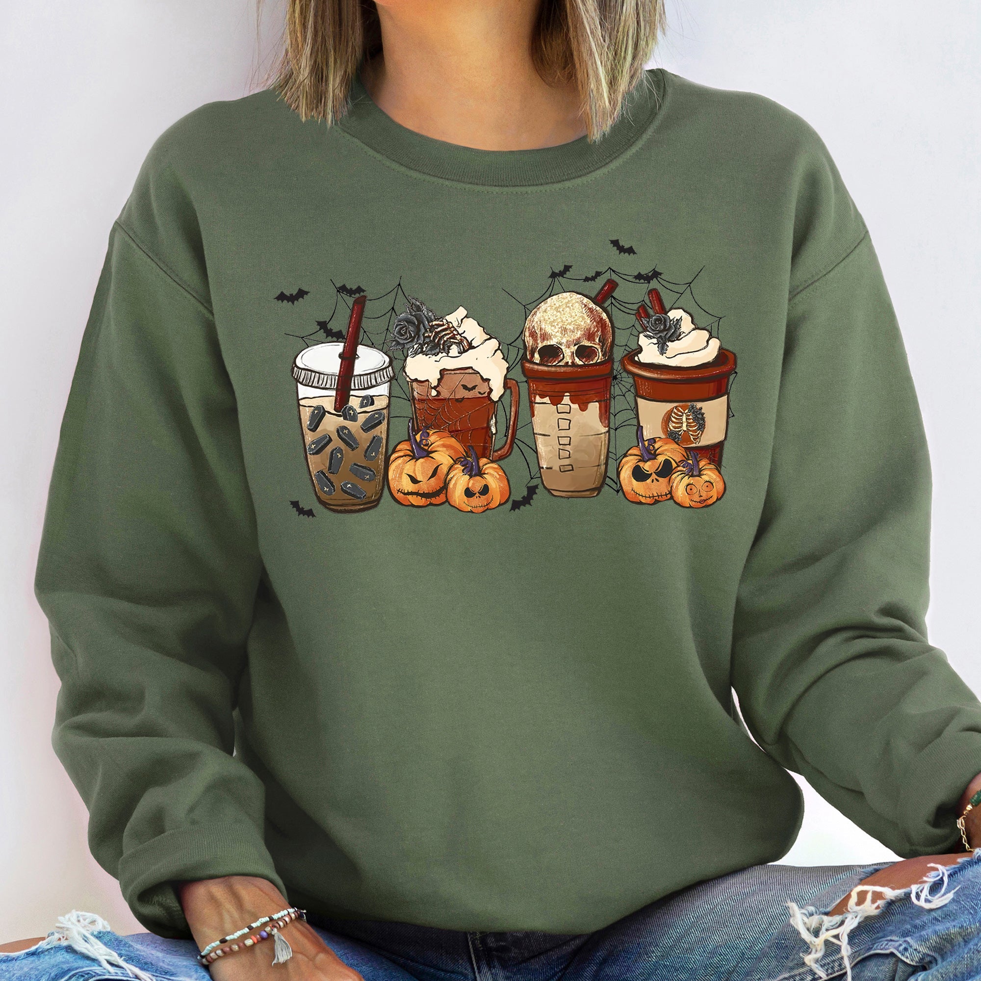 Horror Pumpkin Coffee Halloween Spooky Sips For Midnight Readings Graphic Sweatshirt