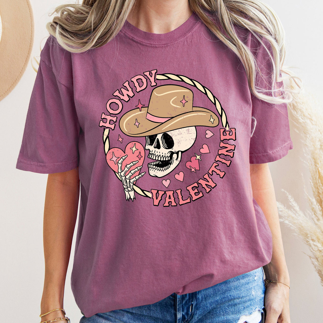 Howdy Valentine Skeleton Cowboy Western Country Heartfelt Love Theme Rustic Cowboy Romance Range Comfort Colors Tee