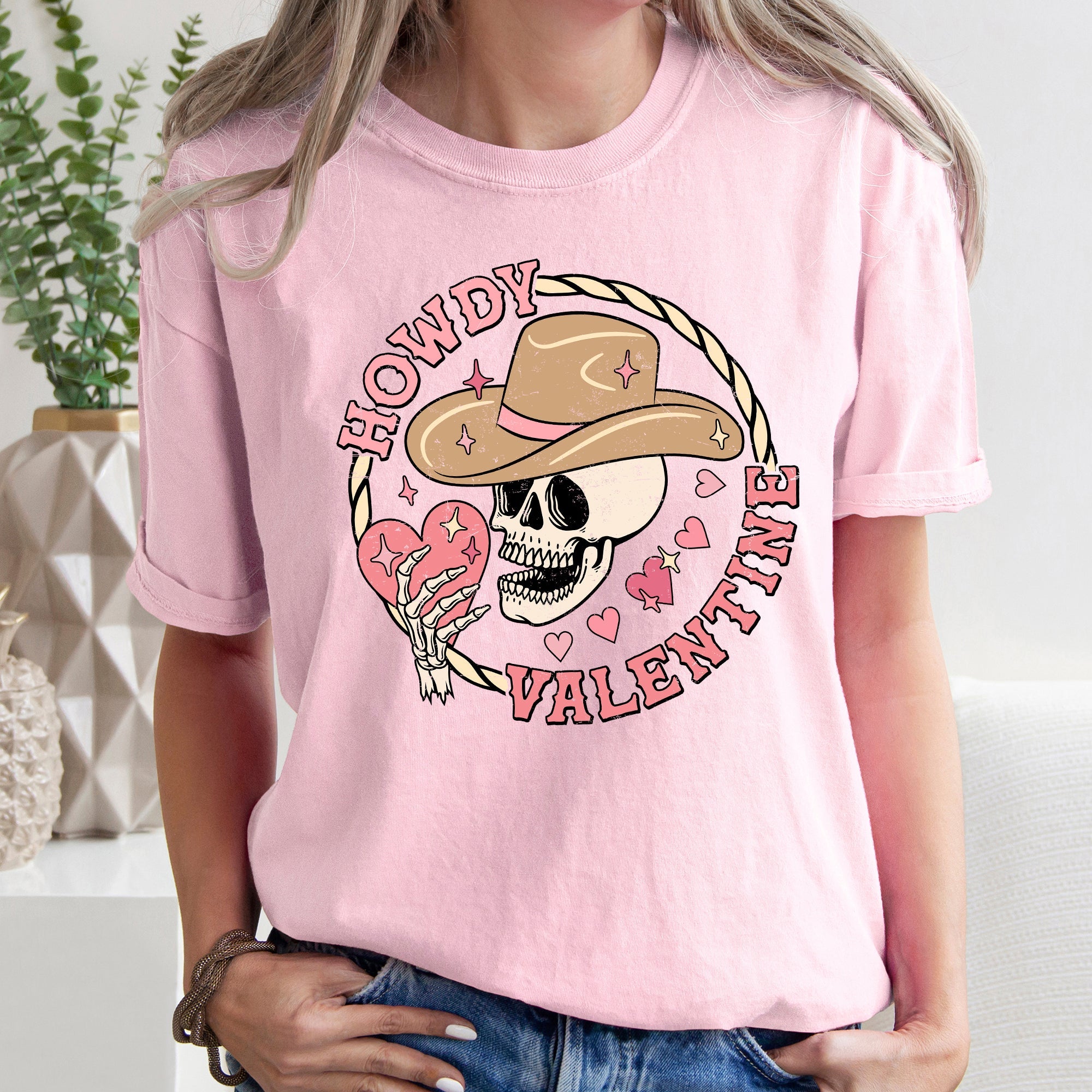 Howdy Valentine Skeleton Cowboy Western Country Heartfelt Love Theme Rustic Cowboy Romance Range Comfort Colors Tee