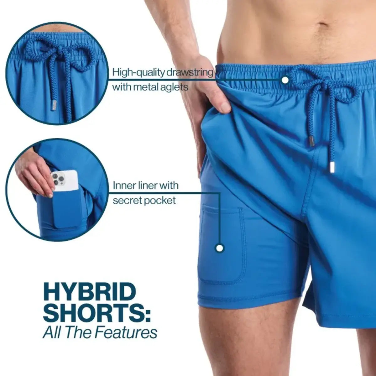 Men’s Premium Compression-Lined Hybrid Shorts – Linear Drift-Storm and Fog
