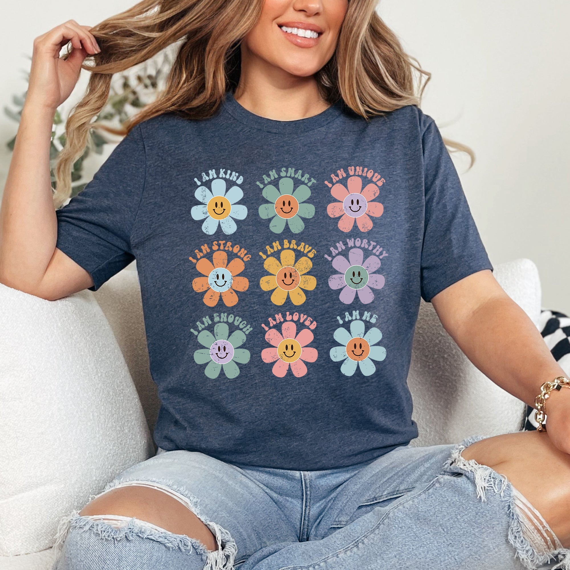 Positive Affirmations, Daisy, Retro Floral Quote Artwork Encouraging Confidence And Everyday Joy Graphic Tee