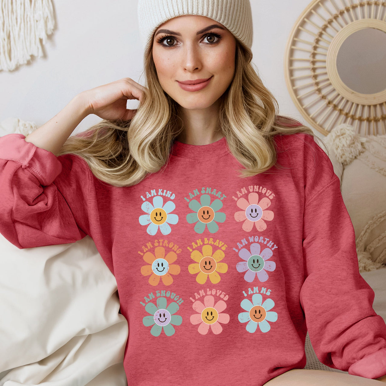 Positive Affirmations Daisy Retro Vintage Daisy Graphic Cozy Inside Everyday Positivity Sweatshirt
