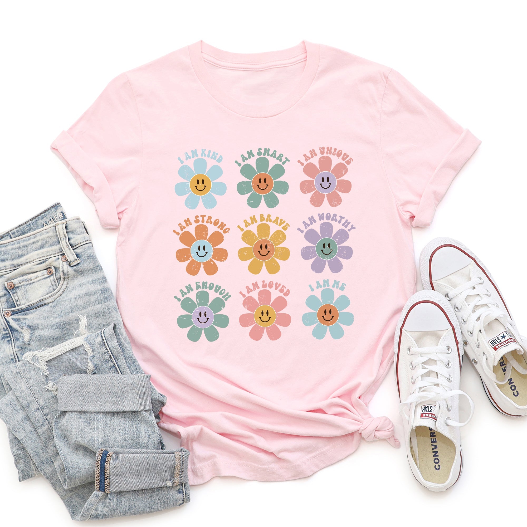 Positive Affirmations, Daisy, Retro Floral Quote Artwork Encouraging Confidence And Everyday Joy Graphic Tee