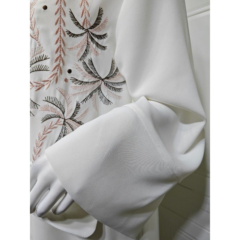 Ice Silk Crinkle Fabric  Embroidered V-Neck Abaya(MOA234)