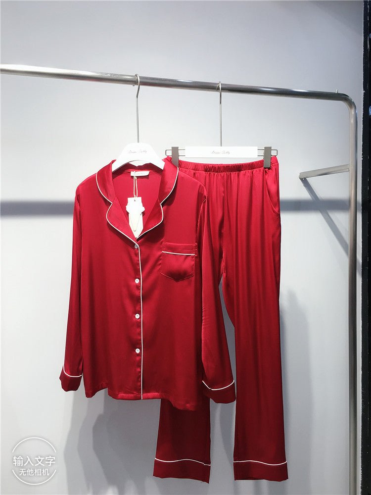 Ice Silk Women's Long Sleeve Pajama Soft & Comfortable Two-Piece Set(MS084)