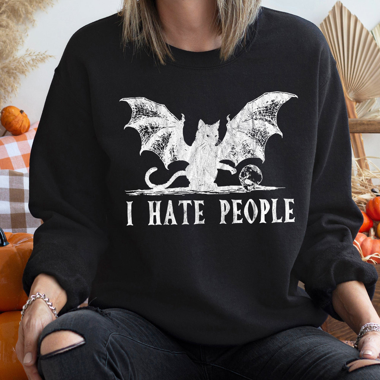 I Hate People Vintage Halloween Cozy Spooky Quote Graphic Theme Limited Edition Sweatshirt