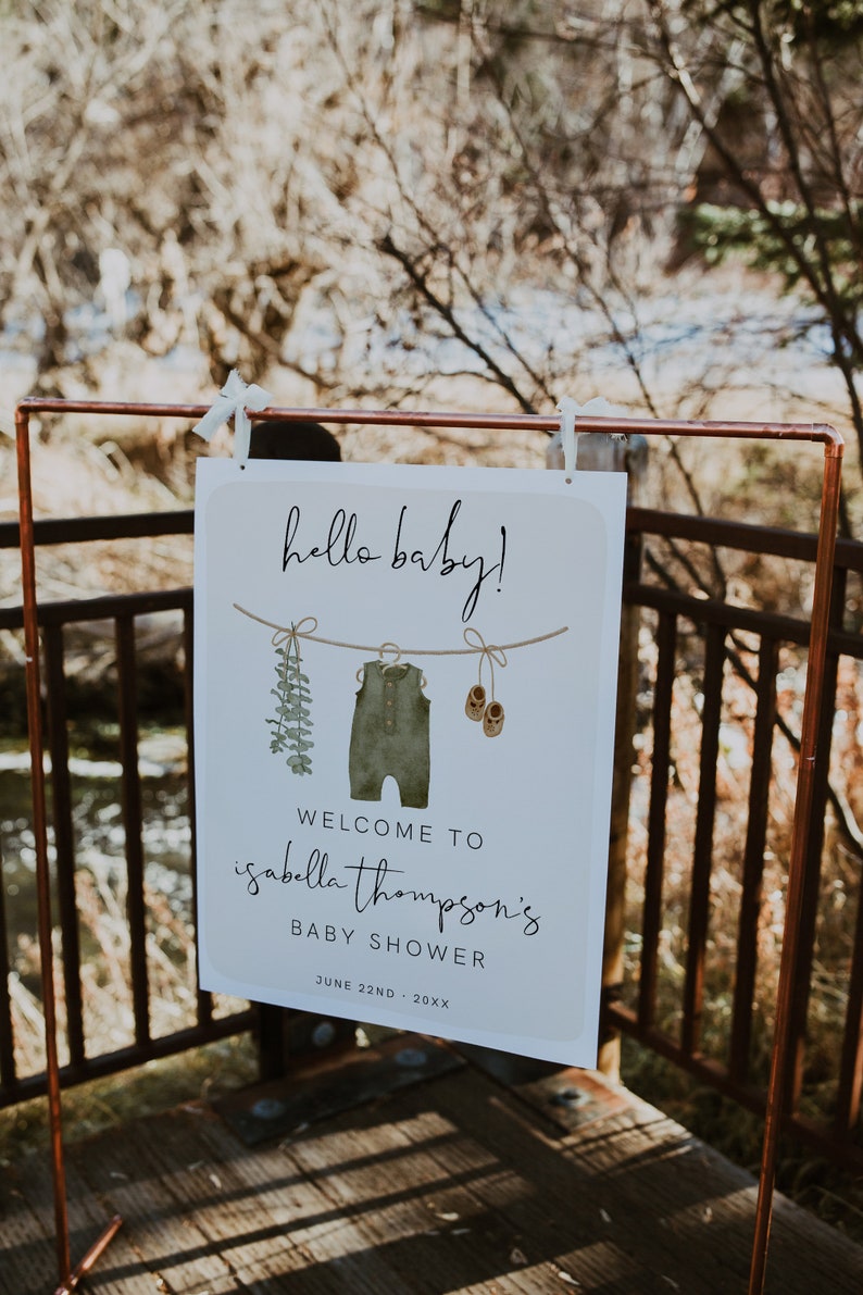Boy Baby Shower Welcome Sign Template, Boho Boy Baby Shower, Neutral Baby Shower, Boy Clothes Baby, Editable, Instant, Baby Boy,  95