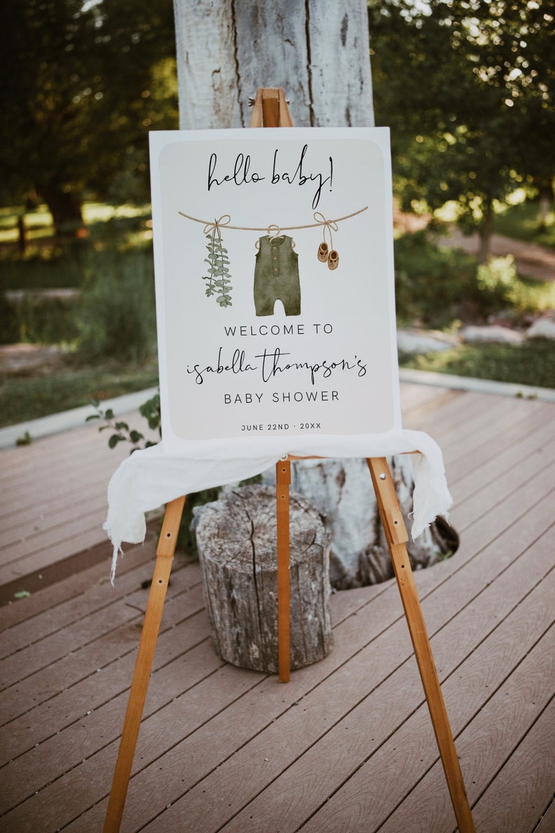 Boy Baby Shower Welcome Sign Template, Boho Boy Baby Shower, Neutral Baby Shower, Boy Clothes Baby, Editable, Instant, Baby Boy,  95