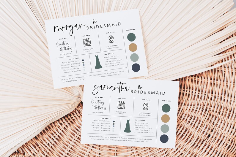 Editable Bridesmaid Information Card, Bridal Party Information Template, Bridal Proposal Card, Infographic, Edit with TEMPLETT, WLP-SIL 5252
