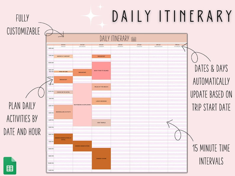 Travel Planner Digital Travel Planner for Travel Itinerary Digital Holiday Planner Holiday Travel Organizer Travel Budget Google Sheets