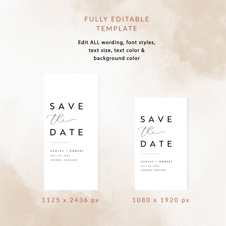 Electronic Save the Date, Minimalist Save The Date E-vite, Electronic Wedding Invitation, Save the Date for Phone, SD-59