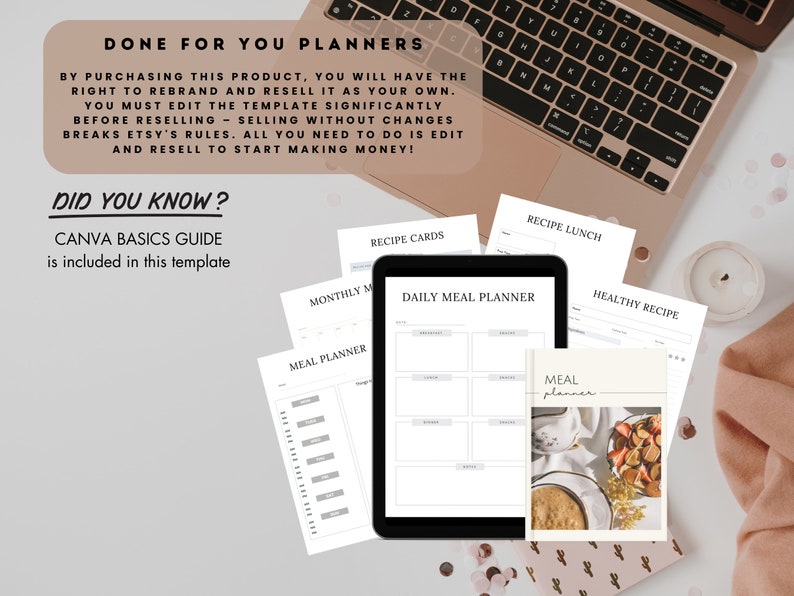 PLR Planner, PLR Meal Planner Weekly Meal Menu Planner, Done for you Canva Editable Template, Resell Digital Product, Meal Plan Template