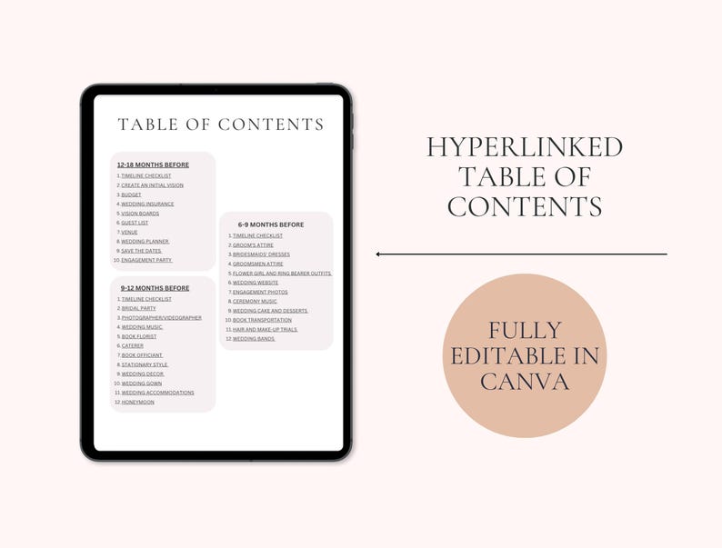 600 Page Canva Wedding Planner Template Bundle, Wedding Checklist, Engagement Party Binder,  Wedding Itinerary, Wedding Day Binder