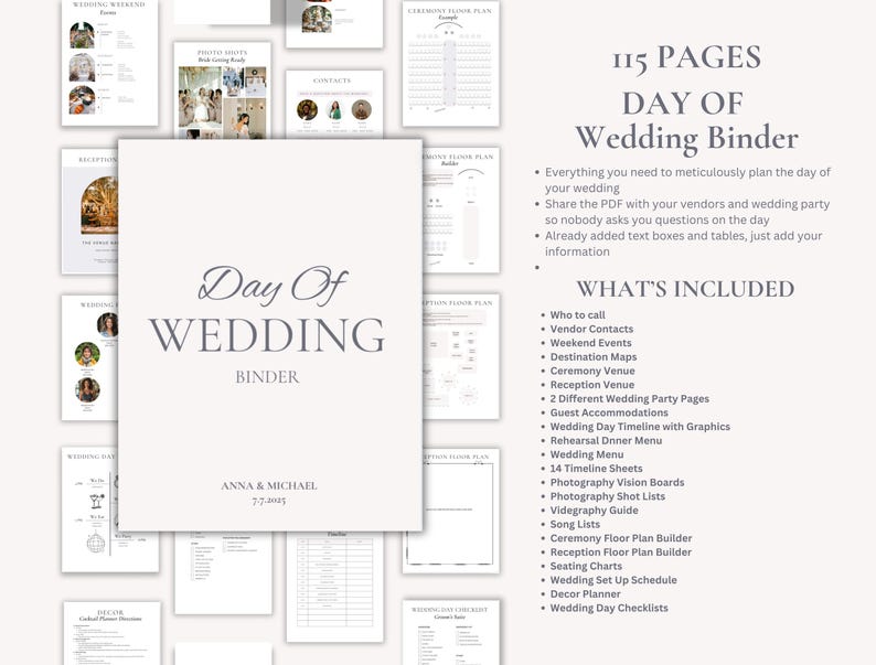 600 Page Canva Wedding Planner Template Bundle, Wedding Checklist, Engagement Party Binder,  Wedding Itinerary, Wedding Day Binder
