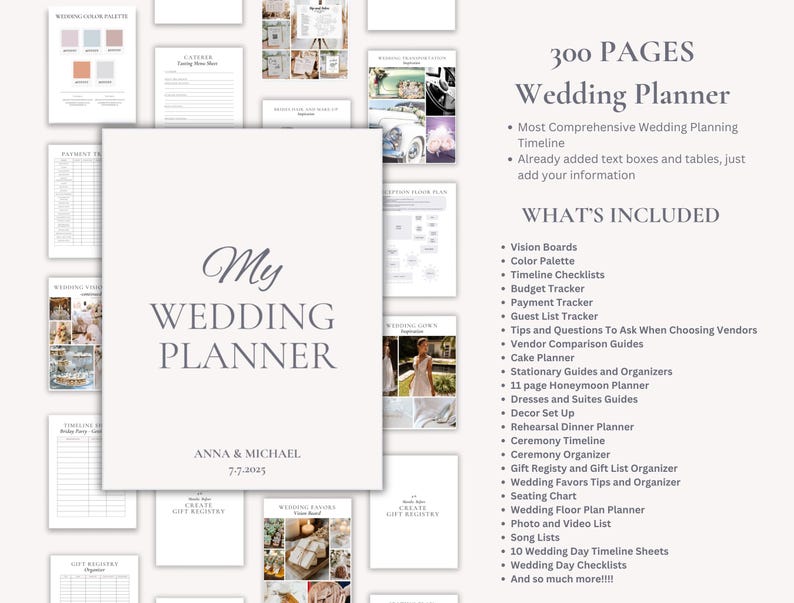 600 Page Canva Wedding Planner Template Bundle, Wedding Checklist, Engagement Party Binder,  Wedding Itinerary, Wedding Day Binder