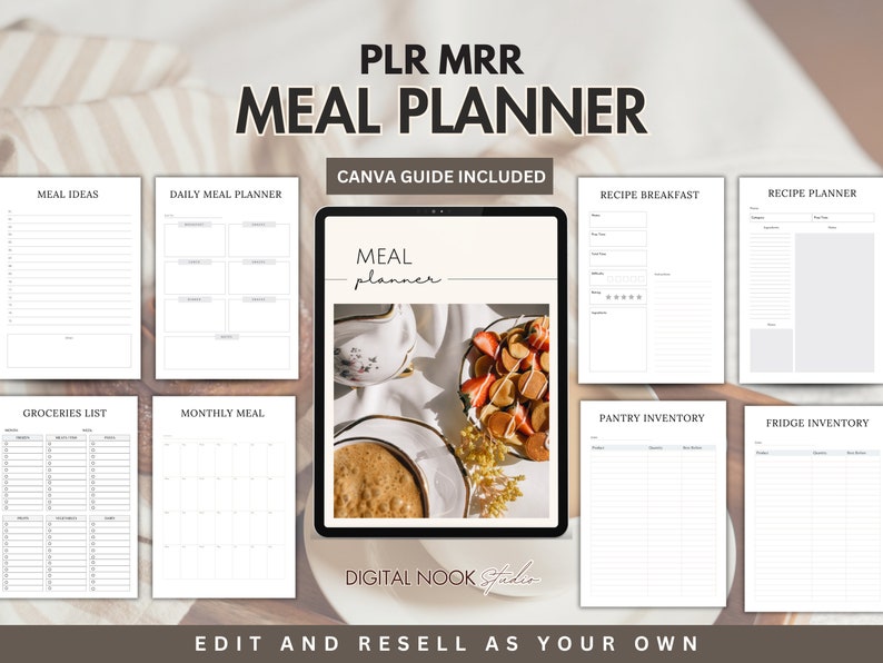 PLR Planner, PLR Meal Planner Weekly Meal Menu Planner, Done for you Canva Editable Template, Resell Digital Product, Meal Plan Template